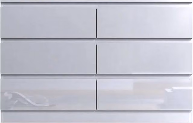 NESTLUNE 6 Drawer Chest of Drawers with High Gloss Matt Frame in White