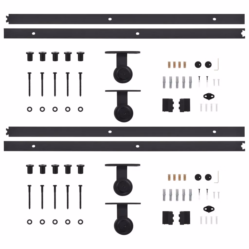 Berkfield Home Sliding Door Hardware Kit, 2 Piece Steel Set in Black, Length: 200 cm – 3