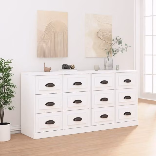Berkfield Home Set of 2 White Matt MDF Wall Mounted Sideboards