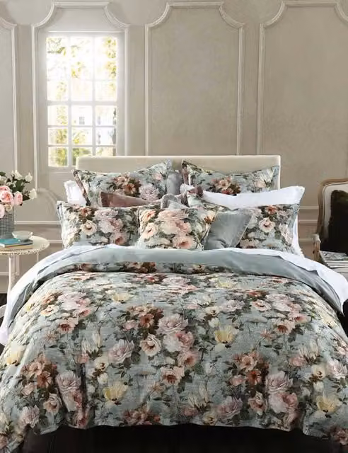 MM Linen Odile Floral Mako Satin Pure Cotton Duvet Cover Set, Multicolour, W: 140 cm, L: 200 cm