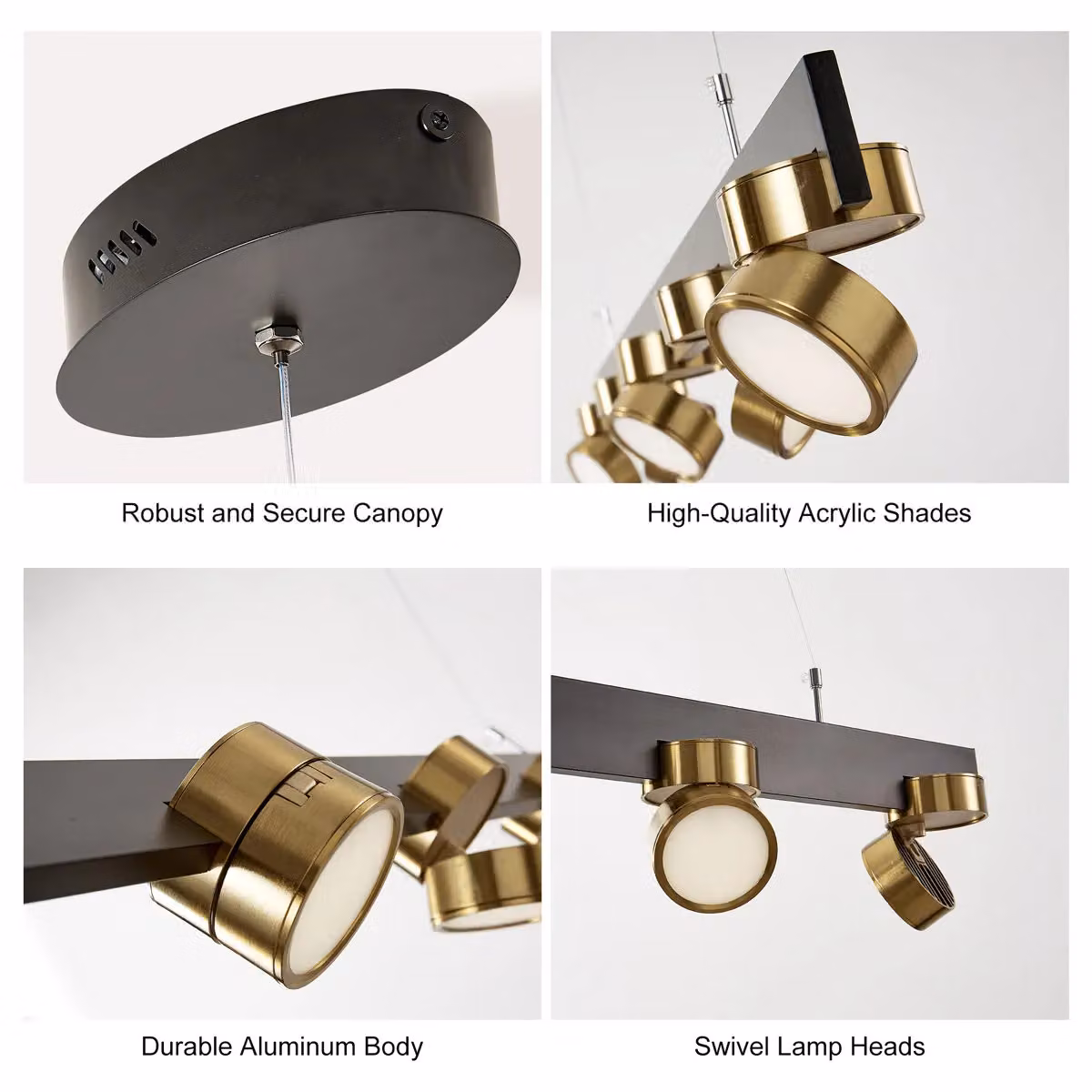 Garwarm 5 Light Modern Linear LED Kitchen Island Pendant in Black and Gold/Brass – 6