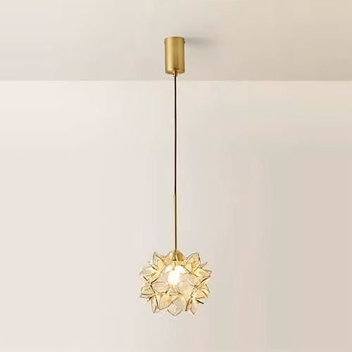 ValueLights Reine Clear Glass Flower Shade Ceiling Pendant Light in Brushed Gold and Transparent