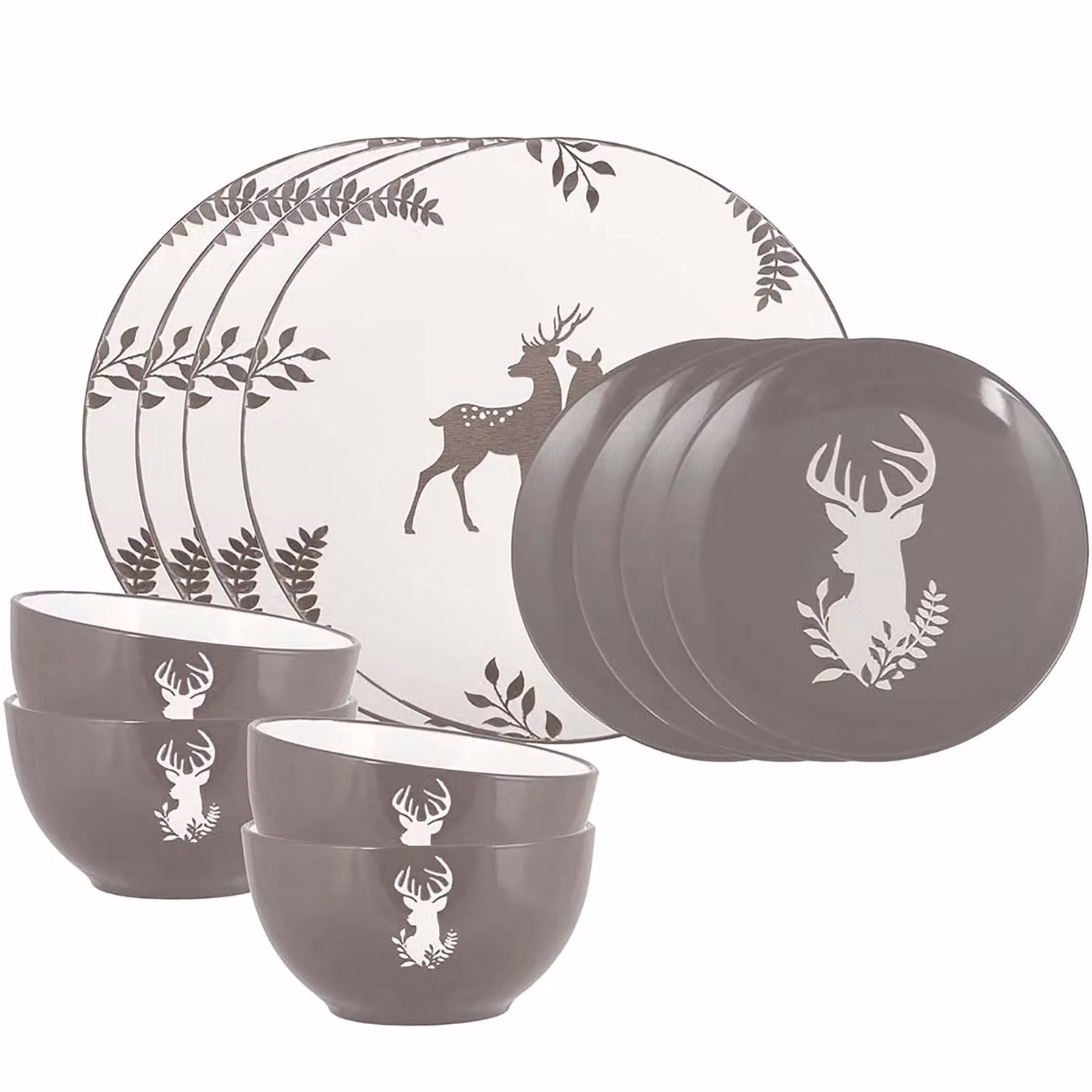 Dibor 12 Piece Grey and White Reindeer Ceramic Christmas Dinner Set for 4 People – 2