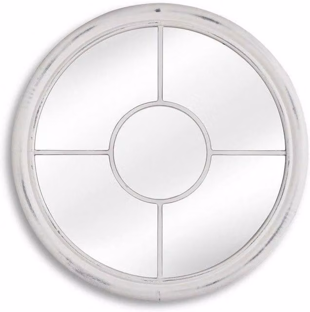 Nielsen Design Beth Round Wood Porthole Wall Mirror in Distressed White, W/D/H: 50 x 50 x 1 cm
