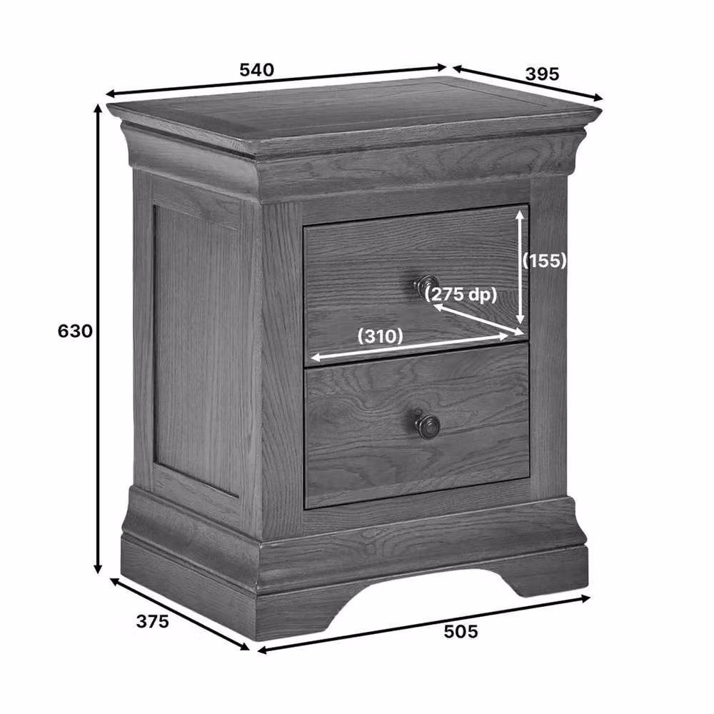 FORGEVIO French Louis Style Bedside Table with 2 Drawers in Natural Oak and Bronze – 2