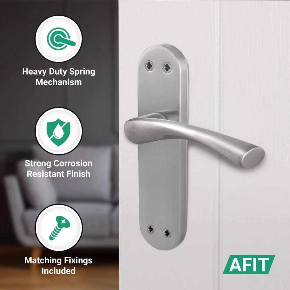 AFIT Satin Nickel Twist Handle Latch Hinges and Novi Backplates, 4 Pairs, Silver, H x W: 15.0 x 15.0 cm – 2