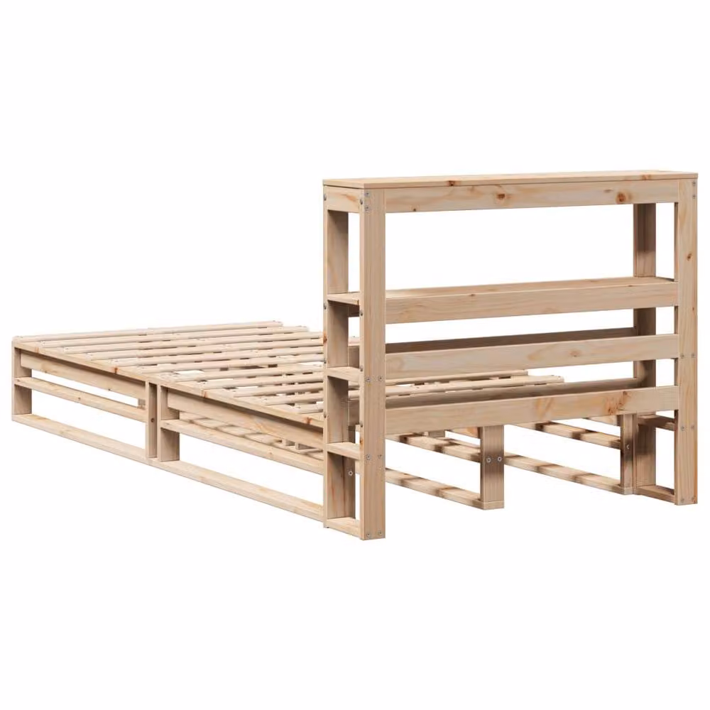 Berkfield Home Single Solid Wood Pine Bed Frame with Side Compartments, Beige, W/D/H: 90 x 190 cm – 2