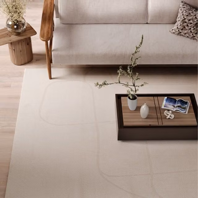 The Rug House Minimalist Hand Tufted Rectangular Area Rug in Beige, W: 160 cm, L: 230 cm
