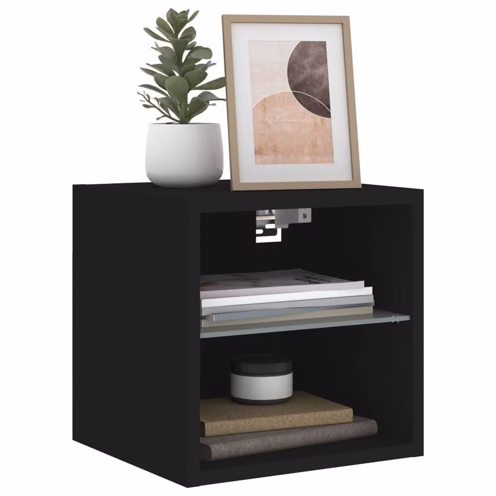 Berkfield Home Modern Black TV Wall Cabinet with LED Lights, W/D/H: 30 x 28.5 x 30 cm – 4