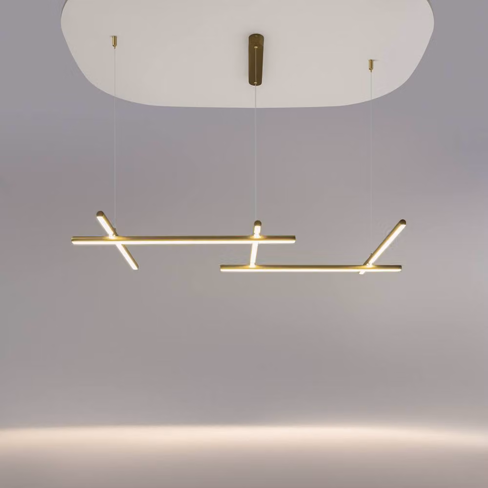 Netlighting Radiance Modern LED Bar Pendant Light in Gold and White, 121 cm – 2