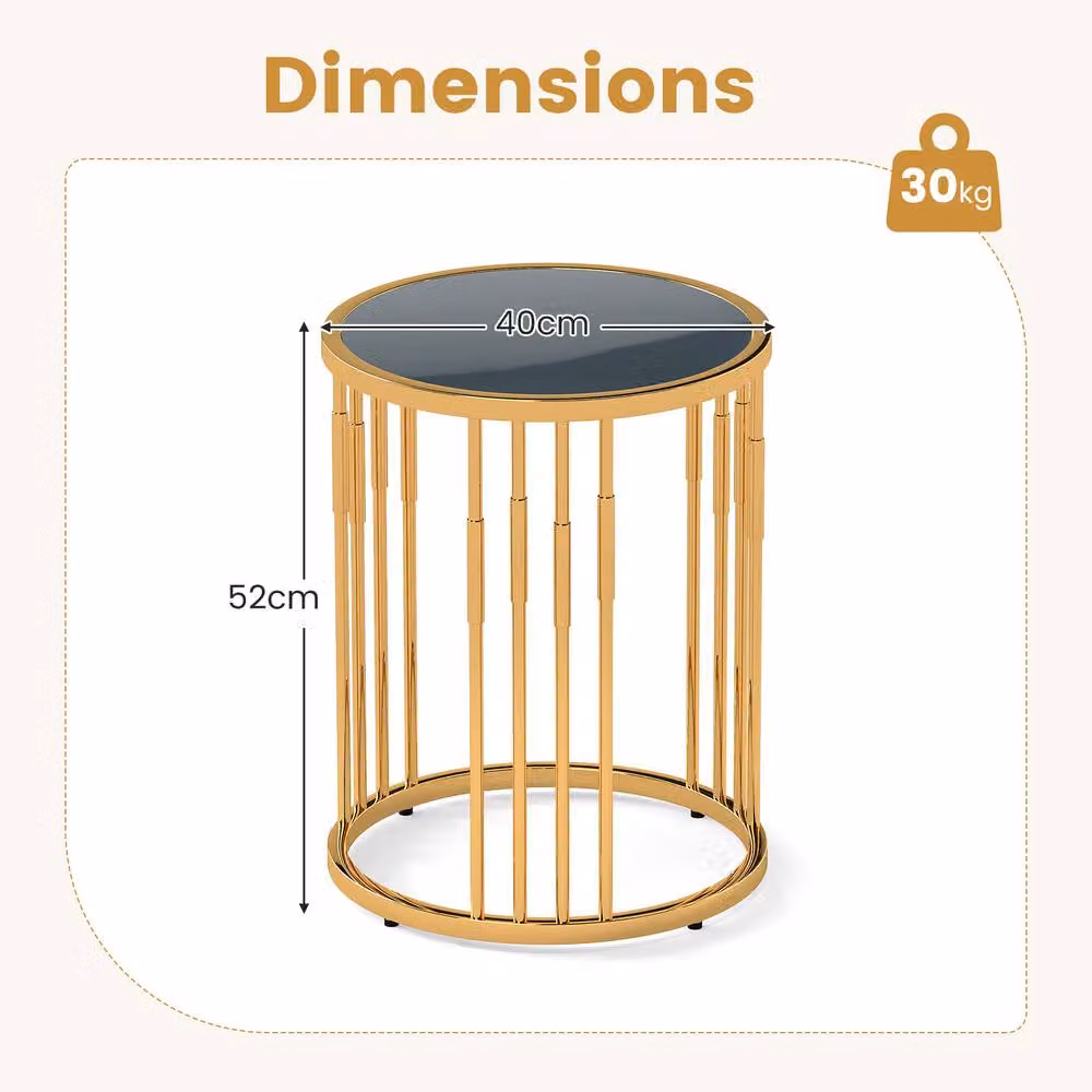 Costway Round Gold Side Table with Glass Top – 2