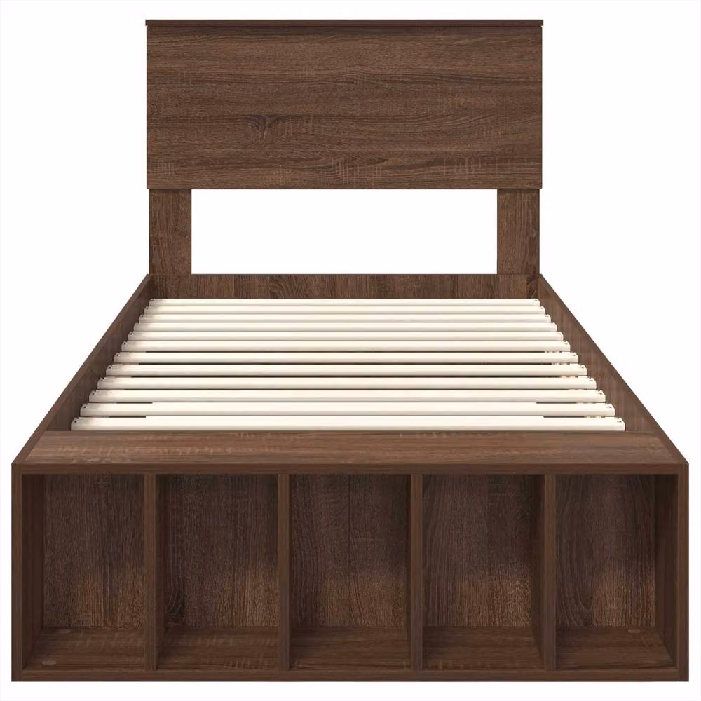 Berkfield Home Modern Bed Frame with Bedside Shelf in Brown Oak, Engineered Wood, W: 75 cm x L: 190 cm – 3