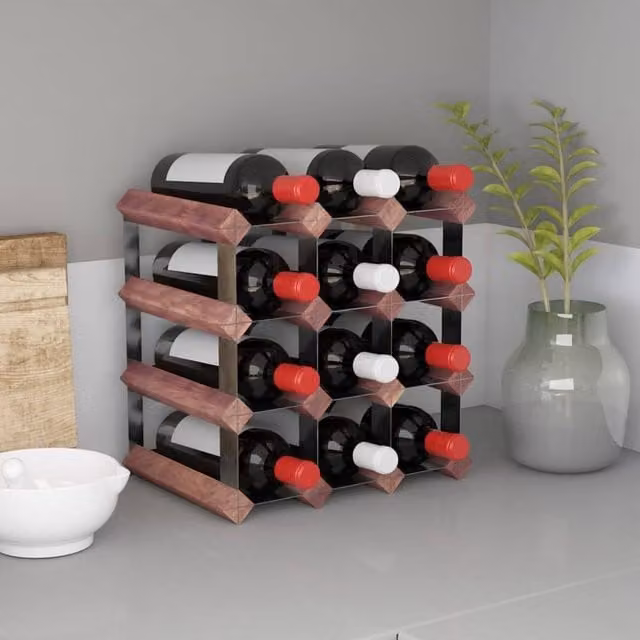 Berkfield Home Rustic Brown Solid Pine Wall Mounted Wine Rack for 12 Bottles