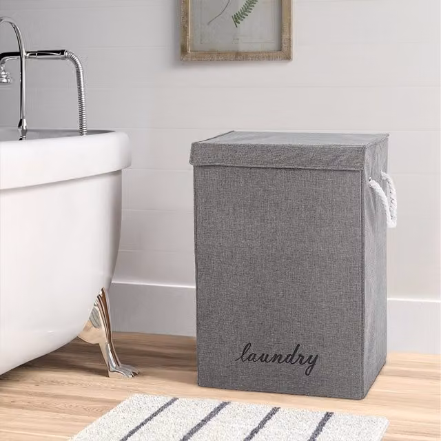 Lifeideas Collapsible Fabric Laundry Basket with Lid and Handles, Grey