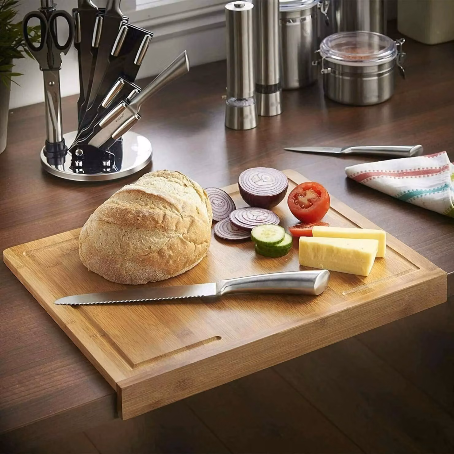 Marco Paul Hard Wearing Rectangular Wooden Chopping Board in Brown and Sand, W: 45.0 cm, D: 36.0 cm, H: 1.0 cm – 2