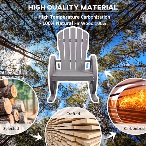 Outsunny Grey Wooden Adirondack Rocking Chair for Garden and Outdoor Lounging – 5