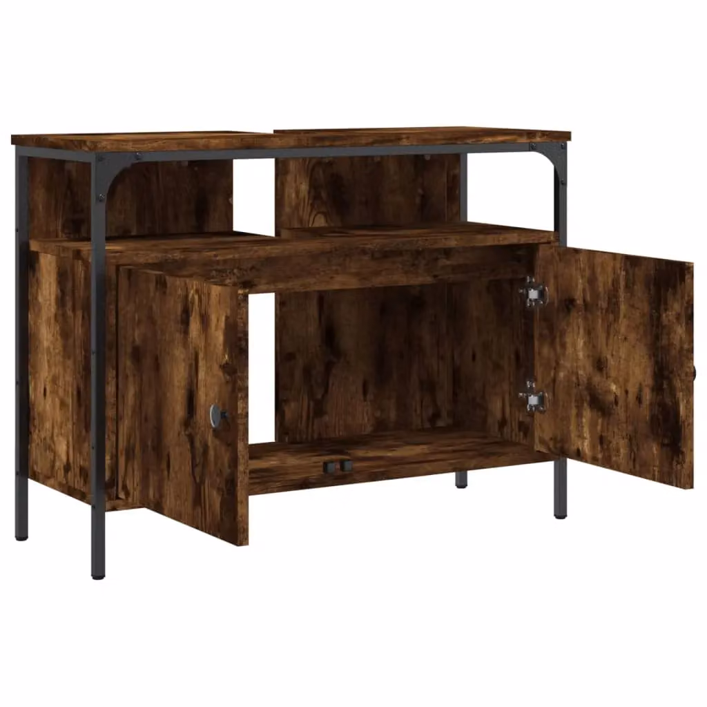 Berkfield Home Bathroom Sink Cabinet in Smoked Oak Brown, W/D/H: 80 x 30 x 60 cm – 4