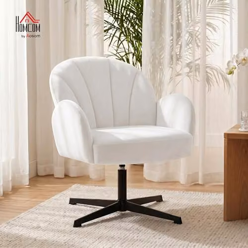 HOMCOM Swivel Accent Chair in Beige and White Fabric with Armrests – 2