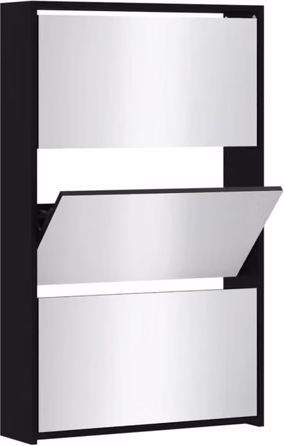 Berkfield Home Modern Black Shoe Cabinet with Mirror, W/D/H: 63 x 17 x 102.5 cm – 1