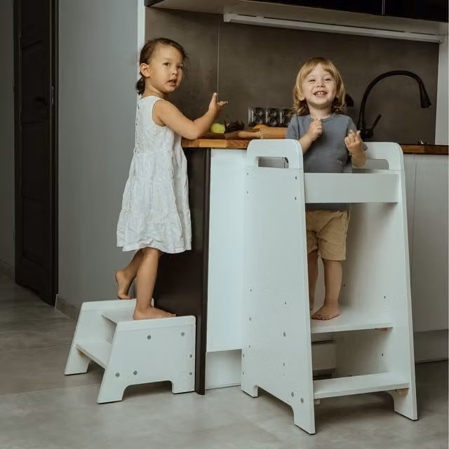 Love For Sleep Toddler Tower and Step Stool Set in White