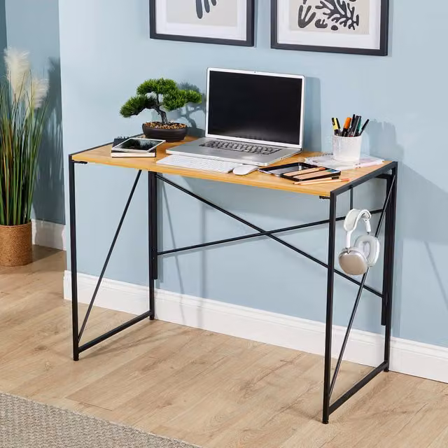 Home Source Brampton Compact Folding Writing Desk in Brown and White