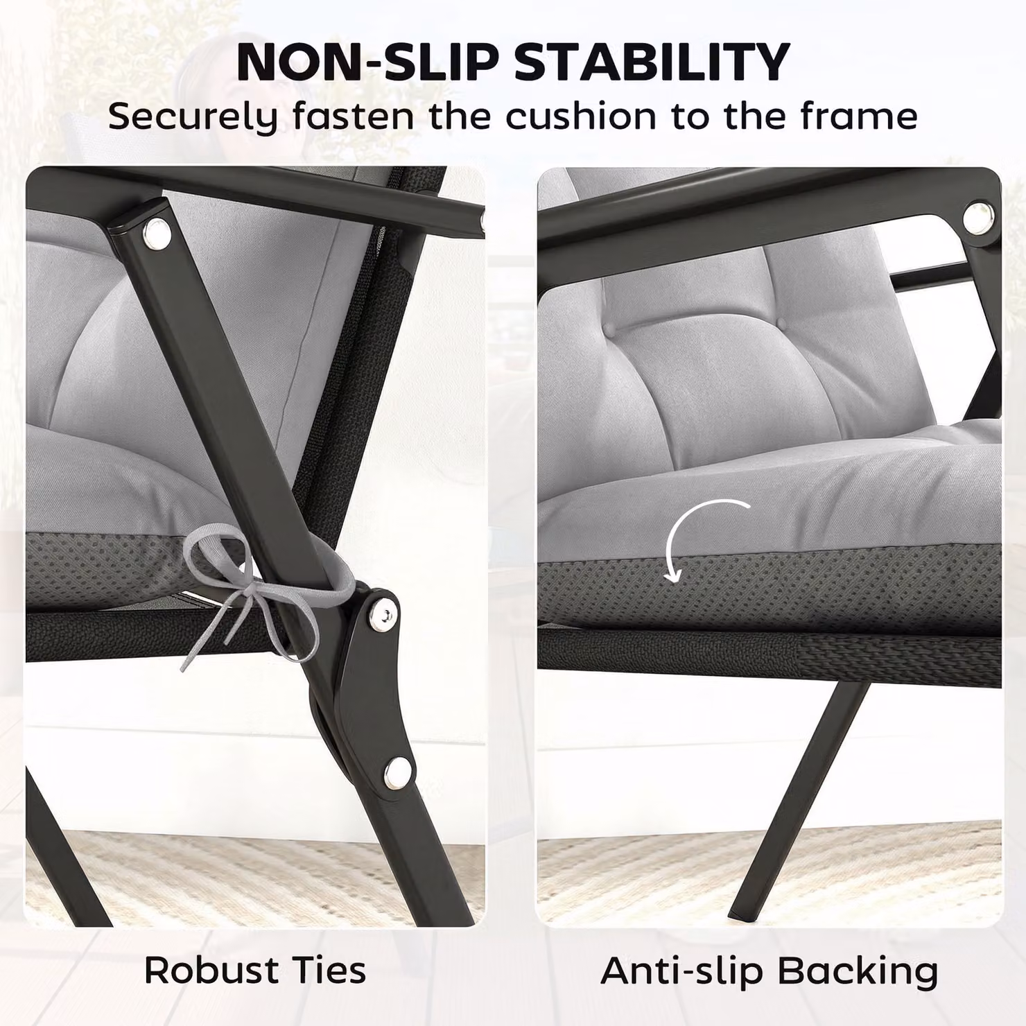 Outsunny Set of 4 Waterproof and UV-Resistant Patio Chair Cushions in Grey, W: 112 cm, D: 53 cm – 5