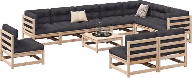 Berkfield Home 11 Piece Rustic Solid Wood Pine Garden Sofa Set in Brown – 1