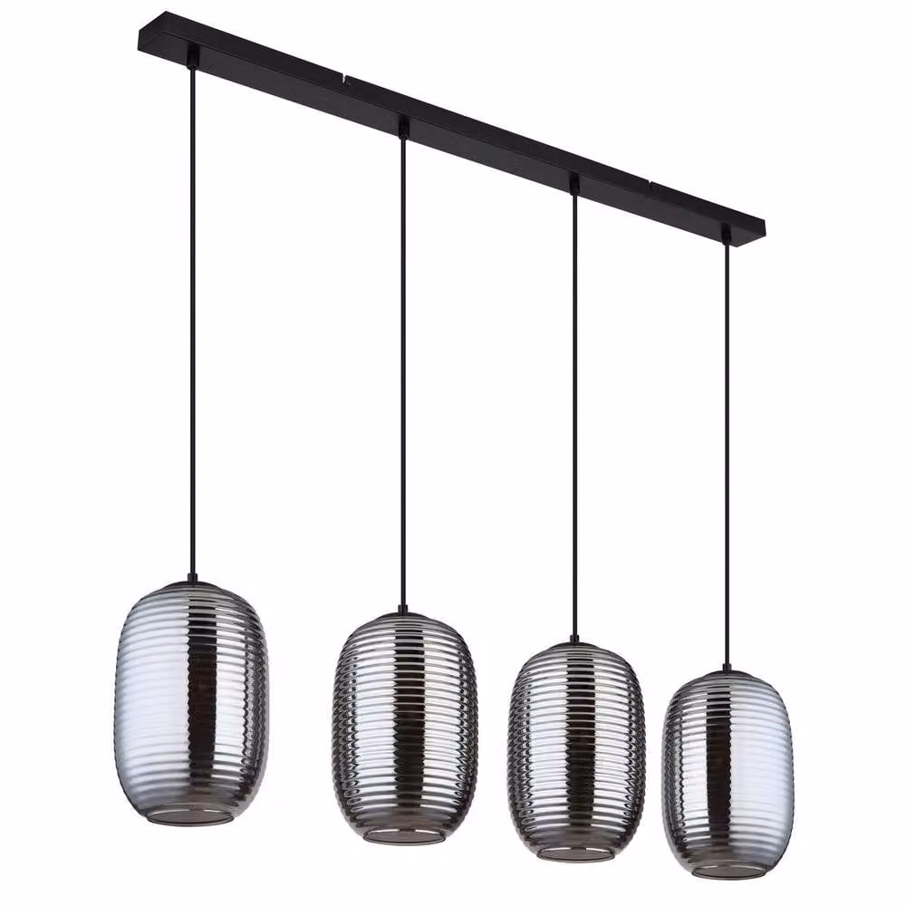 Netlighting Jefrey Bar Pendant Ceiling Light in Matt Black with Smoke Grey Glass Shade, 4x E27 – 1