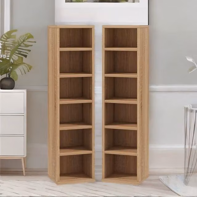 Rafaelo Mobilia 2-Piece 6-Tier Brown Storage Unit with Adjustable Shelves and Media Compartments