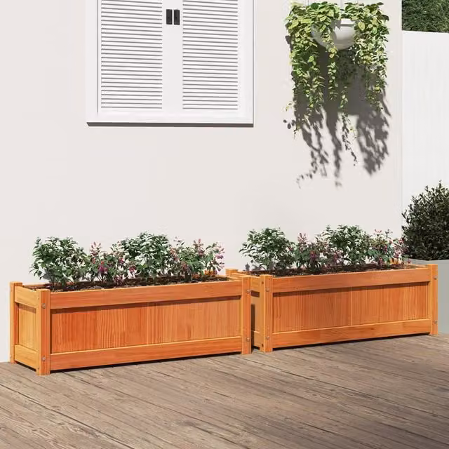 Berkfield Home Garden Wax Brown Solid Wood Pine Planter Tub, 2 Pack