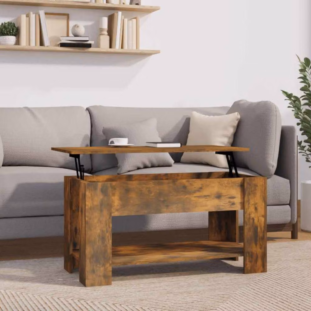Berkfield Home Modern Rectangular Coffee Table in Smoked Oak Brown, W: 101 cm, D: 49 cm, H: 52 cm – 1