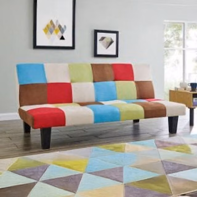 Anton 3 Seater Click-Clack Sofa Bed in Multicolour Abstract Microfibre Fabric