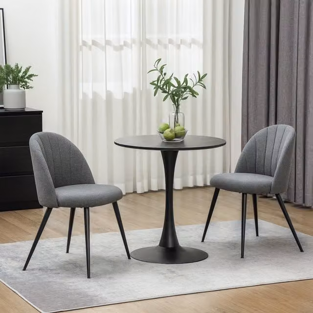 HOMCOM Set of 2 Modern Grey Velvet Upholstered Dining Chairs with Shell Backrest