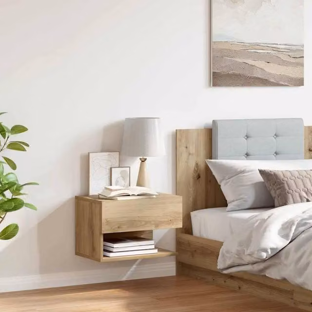 Berkfield Home Artisan Oak Wall-mounted Bedside Cabinet, Brown, W/D/H: 29.5 x 30.0 x 46.0 cm