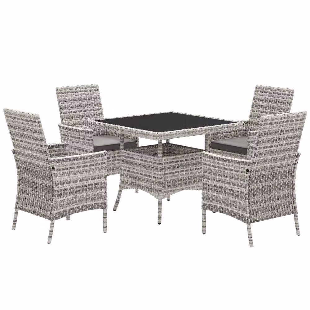 Wyld Haus Noha 4 Seater Outdoor Dining Set in Mixed Grey Polyrattan with Square Tempered Glass Table – 2