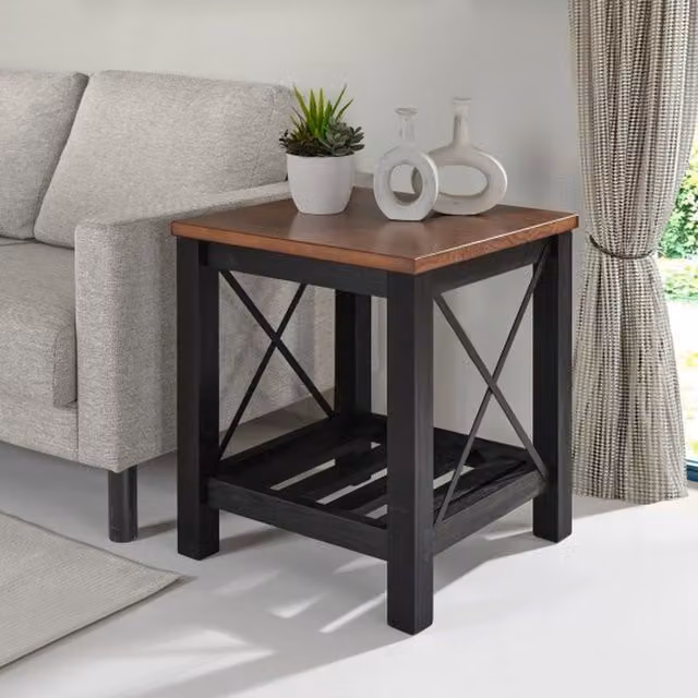Mercers Furniture Rustic Solid Pine Cottage Lamp Table in Black