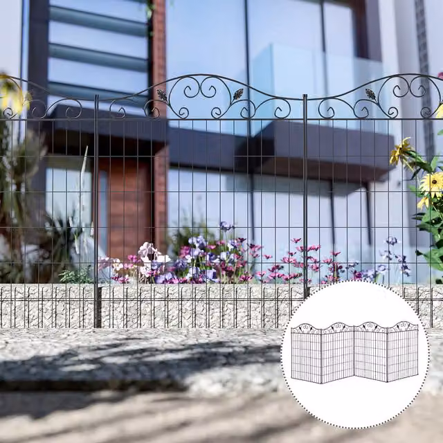 Outsunny Black Metal Decorative Garden Fence with Geometric Design