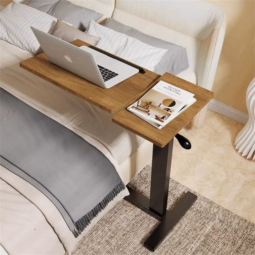 NESTLUNE Heavy Duty Overbed Table with Tilting Top and Wheels in Brown – 3