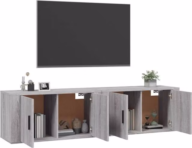 Berkfield Home Classic Wall-mounted TV Cabinets, 2 Piece Set in Grey, W: 80 cm, D: 34.5 cm, H: 40 cm – 1