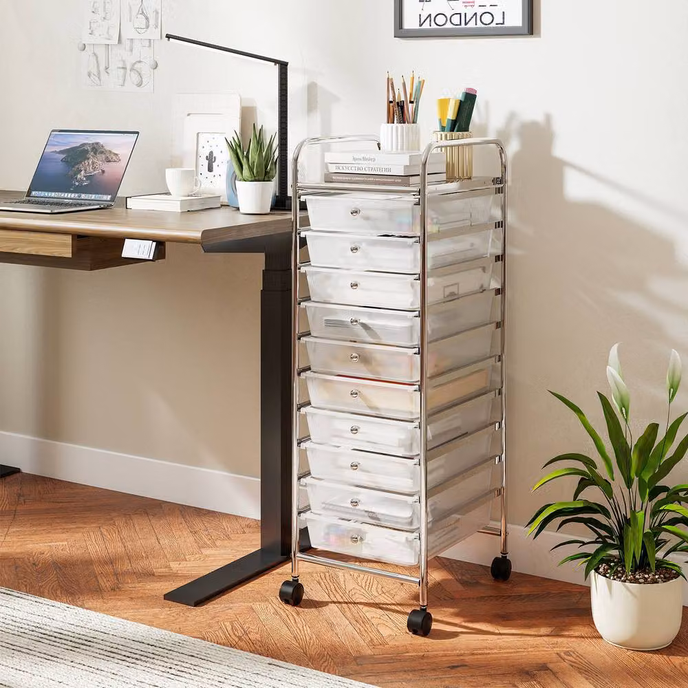 Gymax Silver Metal Art and Craft Organizer Rolling Utility Cart with 10 Drawers – 2