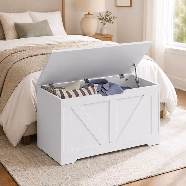 STILVORA White MDF Storage Box with Soft-Close Lid