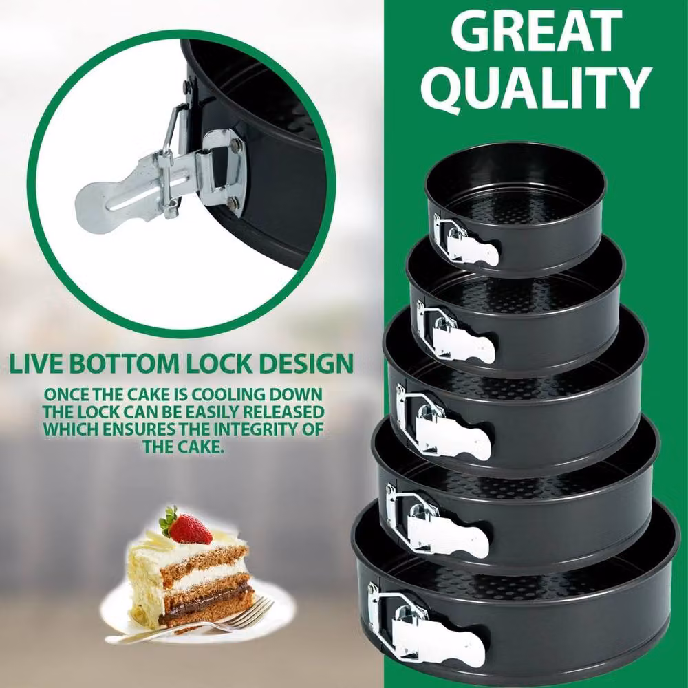 Nestlune Set of 5 Non-Stick Round Springform Cake Tins in Black, 100ml each – 3