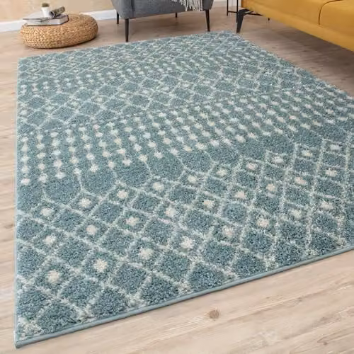 THE RUGS Modern Moroccan Design Living Room and Bedroom Rug, Duck Egg Blue and Ivory, W: 200 cm, D: 290 cm