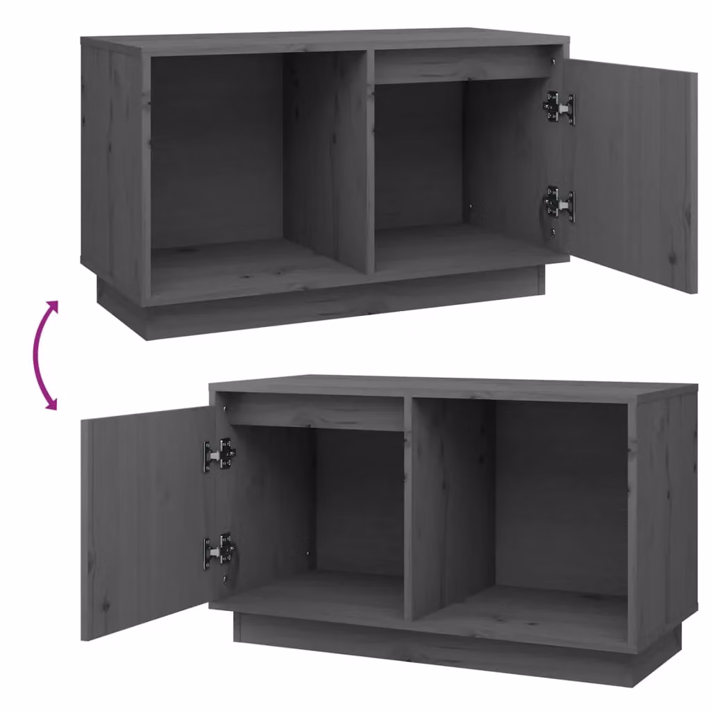 Berkfield Home Grey Rustic Solid Wood Pine TV Cabinet W/D/H: 74 x 35 x 44 cm – 4