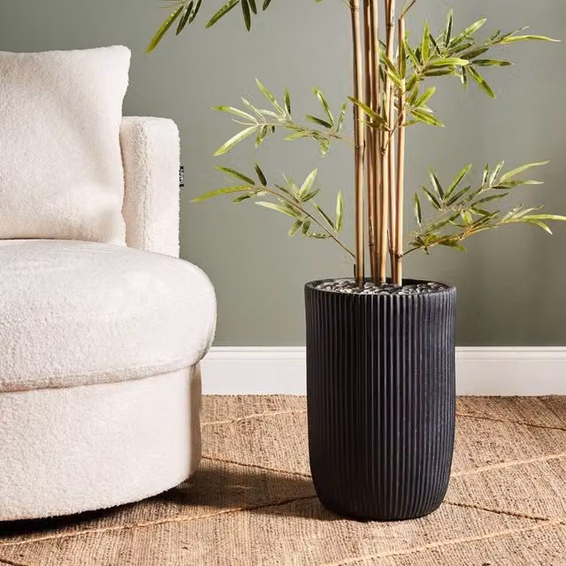 Wyld and Coco Fibre Clay Round Planter in Black, W/D/H: 25 x 25 x 38 cm