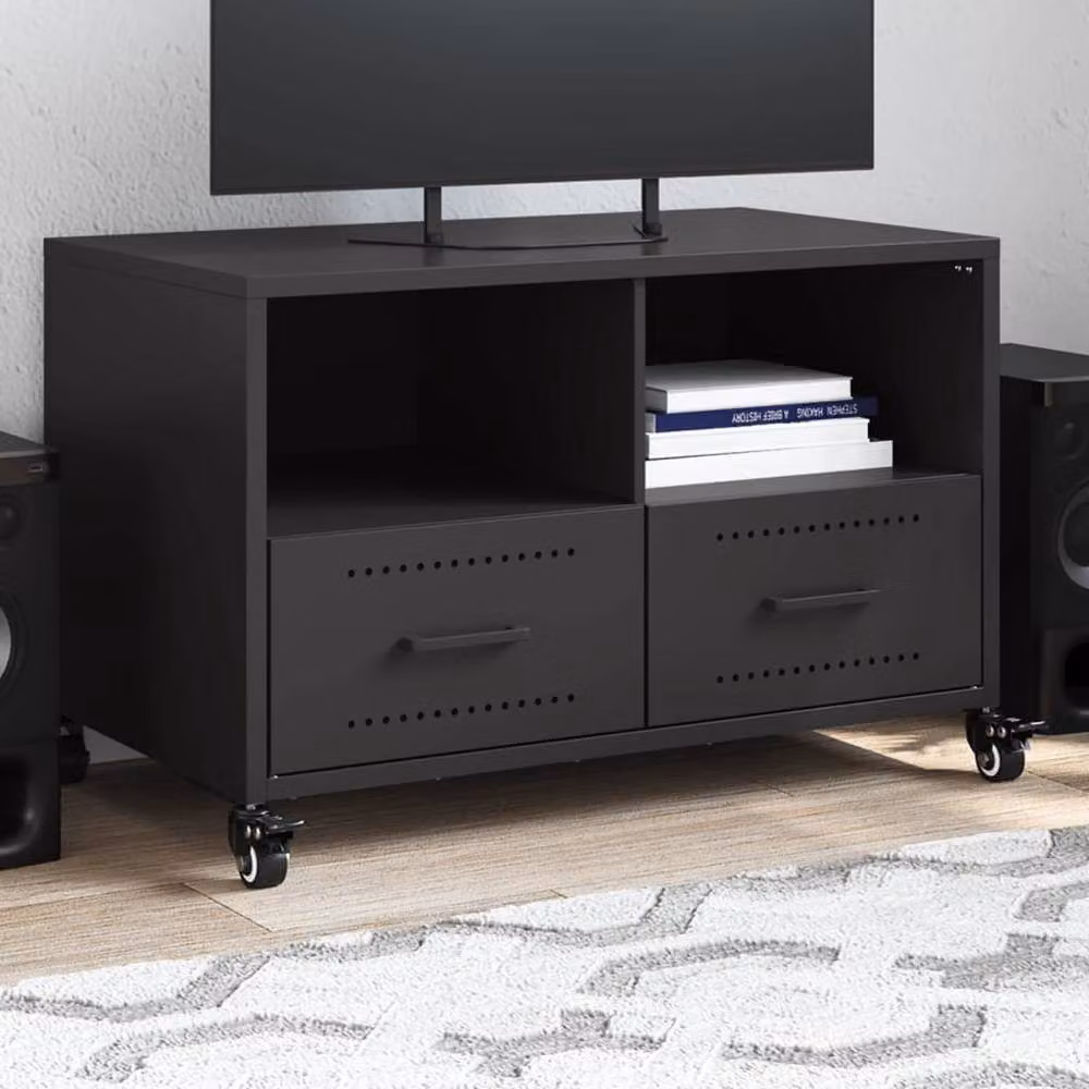 Berkfield Home Black Metal TV Cabinet W: 68 cm, D: 39 cm, H: 43.5 cm – 2