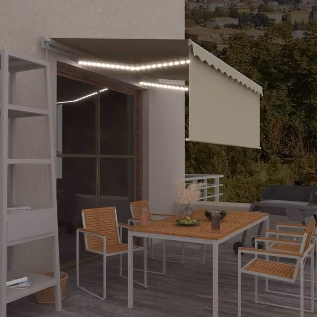 Berkfield Home Manual Retractable Awning with Blind and LED, Cream, W: 350 cm, D: 250 cm – 1