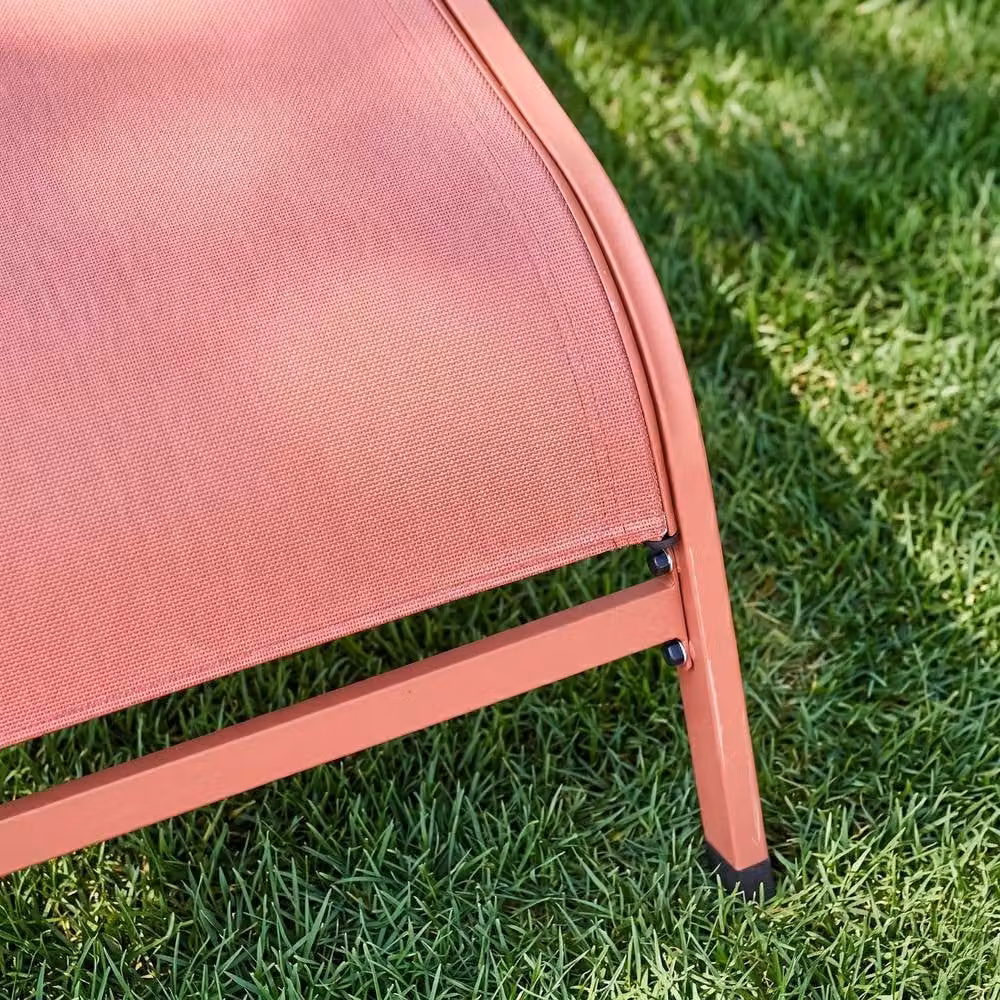sweeek Set of 2 Multi-Position Steel Sun Loungers with Weatherproof Cushions and Castors in Terracotta – 4