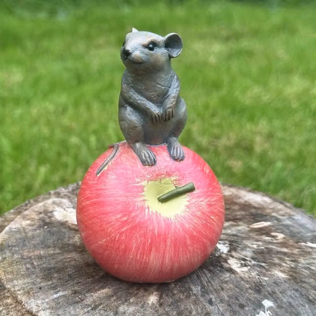 Animal Crackers Mouse on Apple Multicolour Tabletop Home or Garden Decoration, W/D/H: 10.5 x 6.5 x 6.5 cm