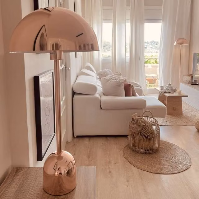Wyld and Coco Copper Round Shade Table Lamp with Slim Metal Base